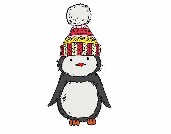 Pingüino con gorro de invierno