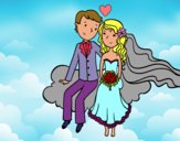 Recién casados en una nube