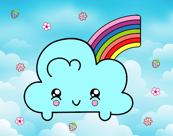 Nube con arco iris kawaii