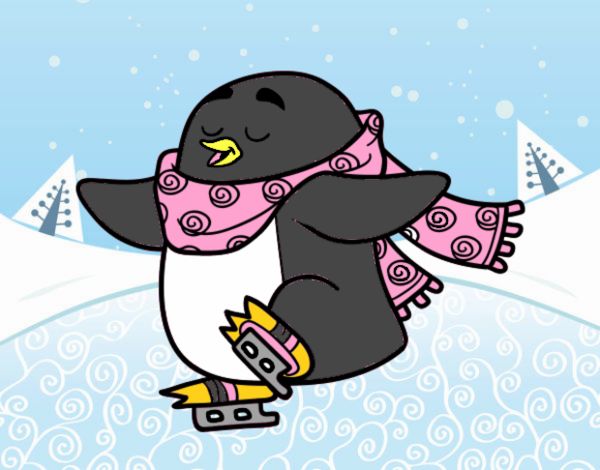 Pingüino patinando sobre hielo