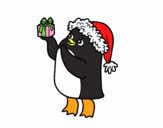 Pingüino con gorro y regalo de Navidad