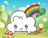 Nube con arco iris kawaii