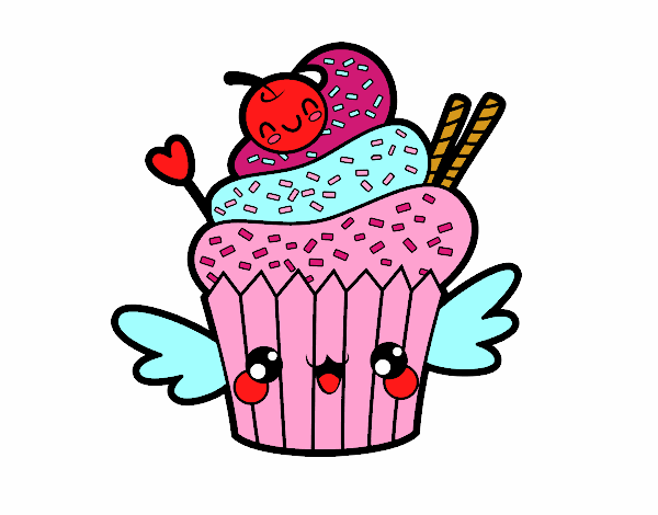 Cupcake kawaii con cereza