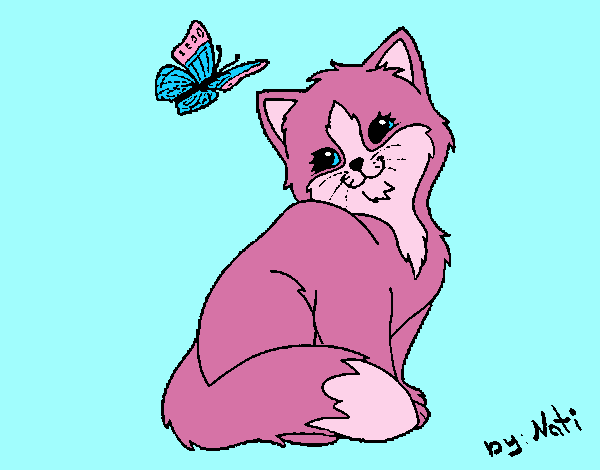 Gatito y mariposa