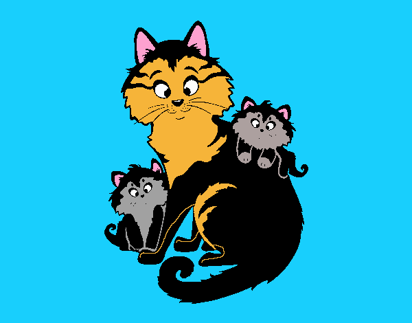 Mamá gata y gatitos