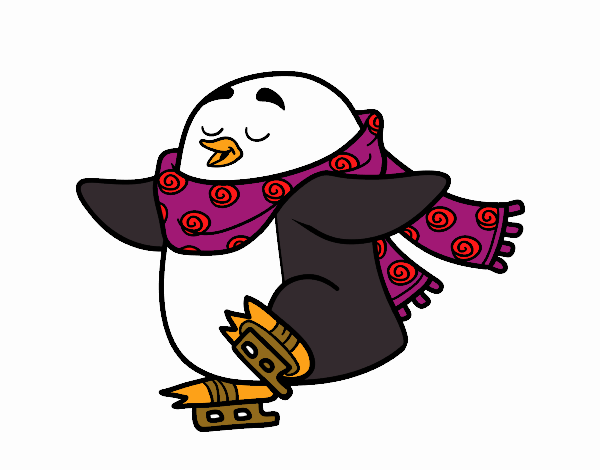 Pingüino patinando sobre hielo