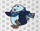 Pingüino patinando sobre hielo