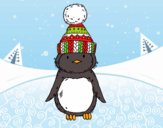 Pingüino con gorro de invierno