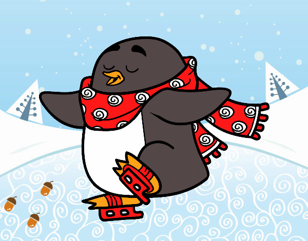 Pingüino patinando sobre hielo