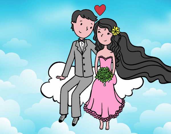 Recién casados en una nube