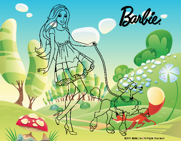 Barbie paseando a su mascota