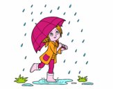 Niña con paraguas bajo la lluvia