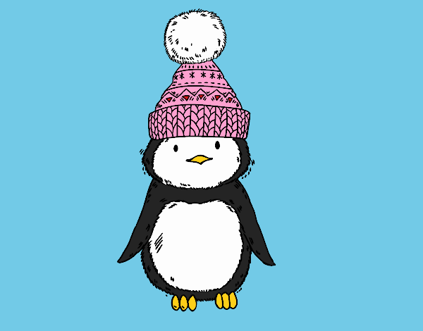 Pingüino con gorro de invierno