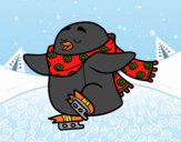 Pingüino patinando sobre hielo