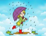 Niña con paraguas bajo la lluvia