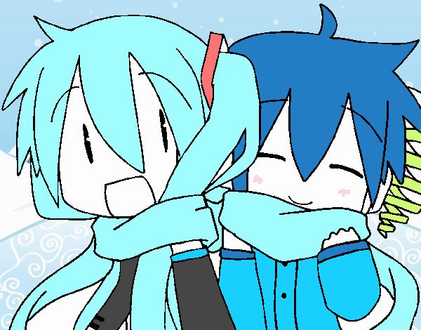 Miku y Len con bufanda