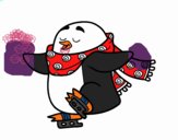 Pingüino patinando sobre hielo