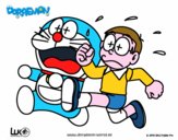 Dibujo Doraemon y Nobita corriendo pintado por Kirby16