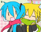 Miku y Len con bufanda