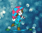 Niña con paraguas bajo la lluvia