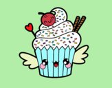 Cupcake kawaii con cereza