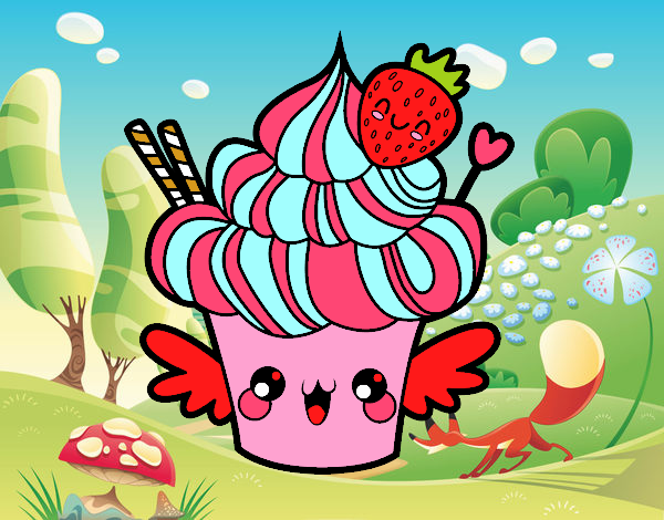 Cupcake kawaii con fresa