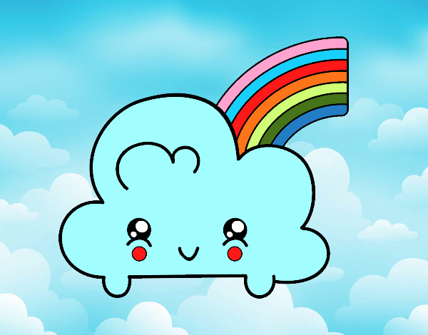 Nube con arco iris kawaii