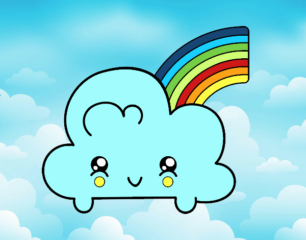 Nube con arco iris kawaii