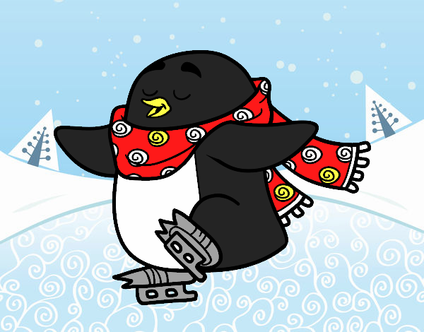 Pingüino patinando sobre hielo