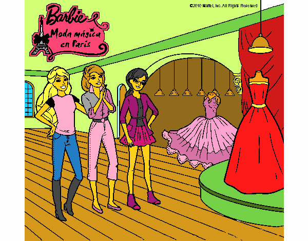 Barbie mirando vestidos