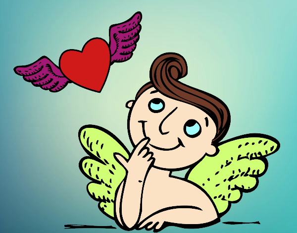 Cupido y corazón con alas