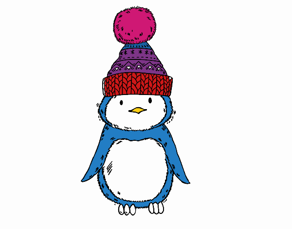 Pingüino con gorro de invierno