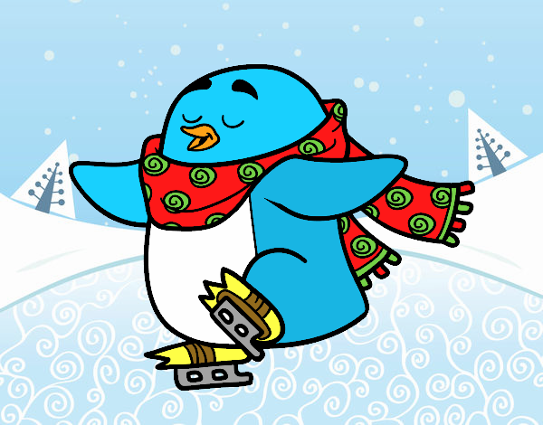 Pingüino patinando sobre hielo