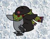 Pingüino patinando sobre hielo