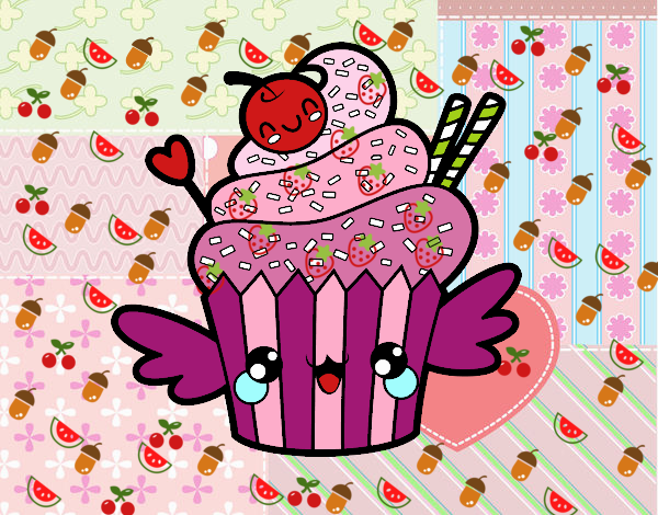 Cupcake kawaii con cereza