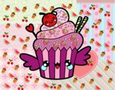 Cupcake kawaii con cereza