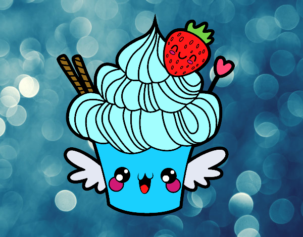 Cupcake kawaii con fresa