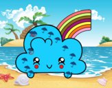 Nube con arco iris kawaii