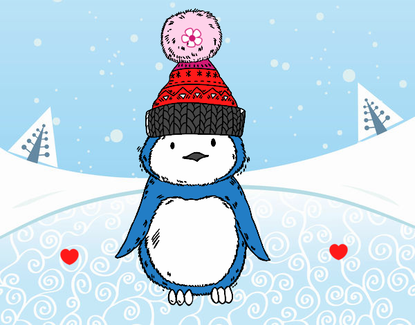 Pingüino con gorro de invierno