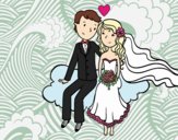 Recién casados en una nube