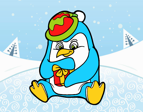 Un pingüino con regalo de Navidad