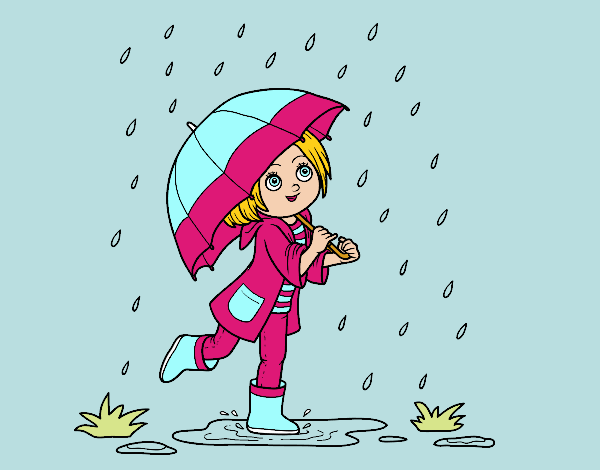 Niña con paraguas bajo la lluvia