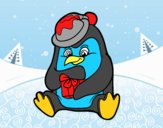 Un pingüino con regalo de Navidad