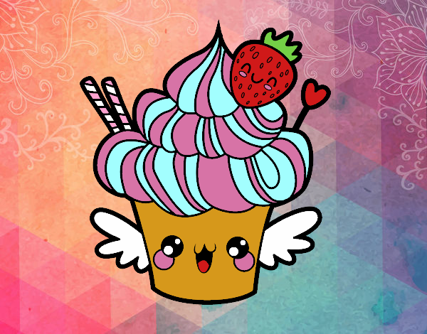 Cupcake kawaii con fresa