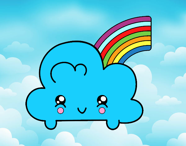 Nube con arco iris kawaii