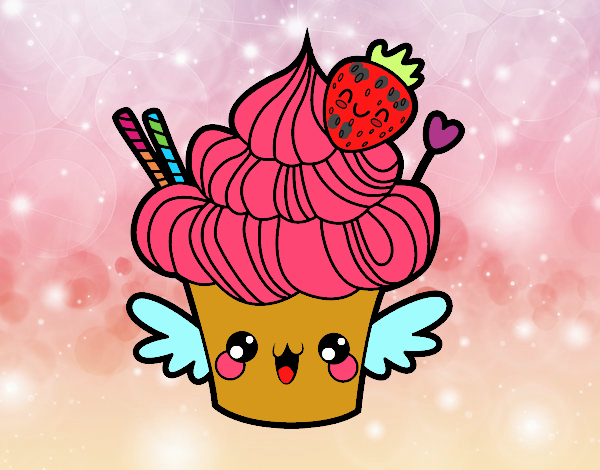 Cupcake kawaii con fresa