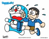 Doraemon y Nobita corriendo