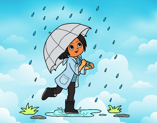 Niña con paraguas bajo la lluvia