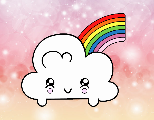 Nube con arco iris kawaii