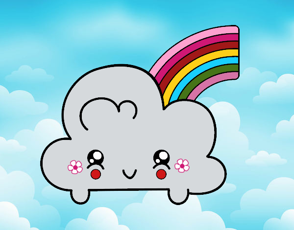 Nube con arco iris kawaii